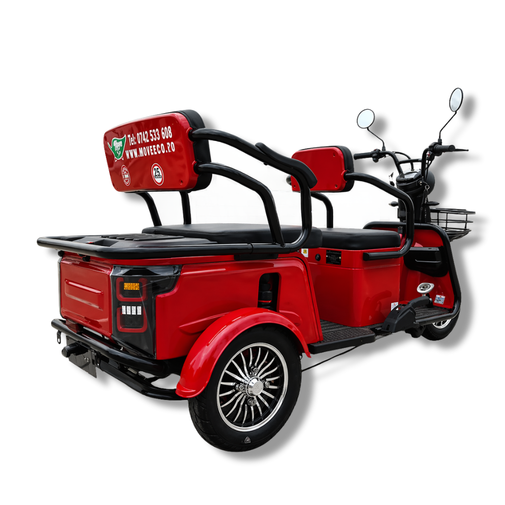 Triciclu Electric Persoane MoveEco 2 locuri P1-00 EEC | 2000W | Fără Permis | 25 km/h | Roșu